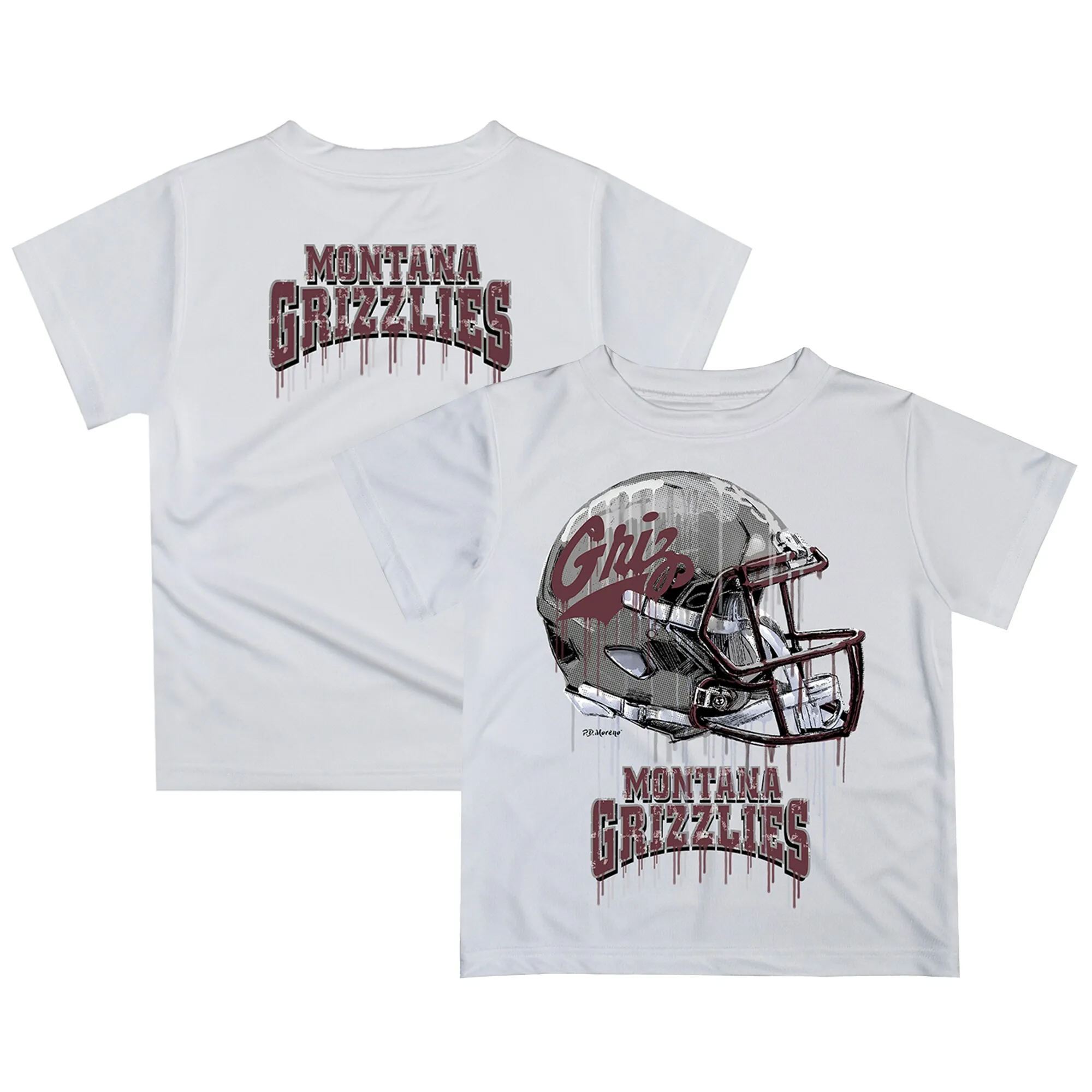 Montana Grizzlies Youth White Dripping Helmet T-Shirt