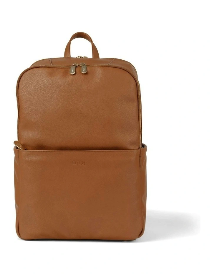 Multitasker Vegan Leather Nappy Backpack in Chestnut Brown