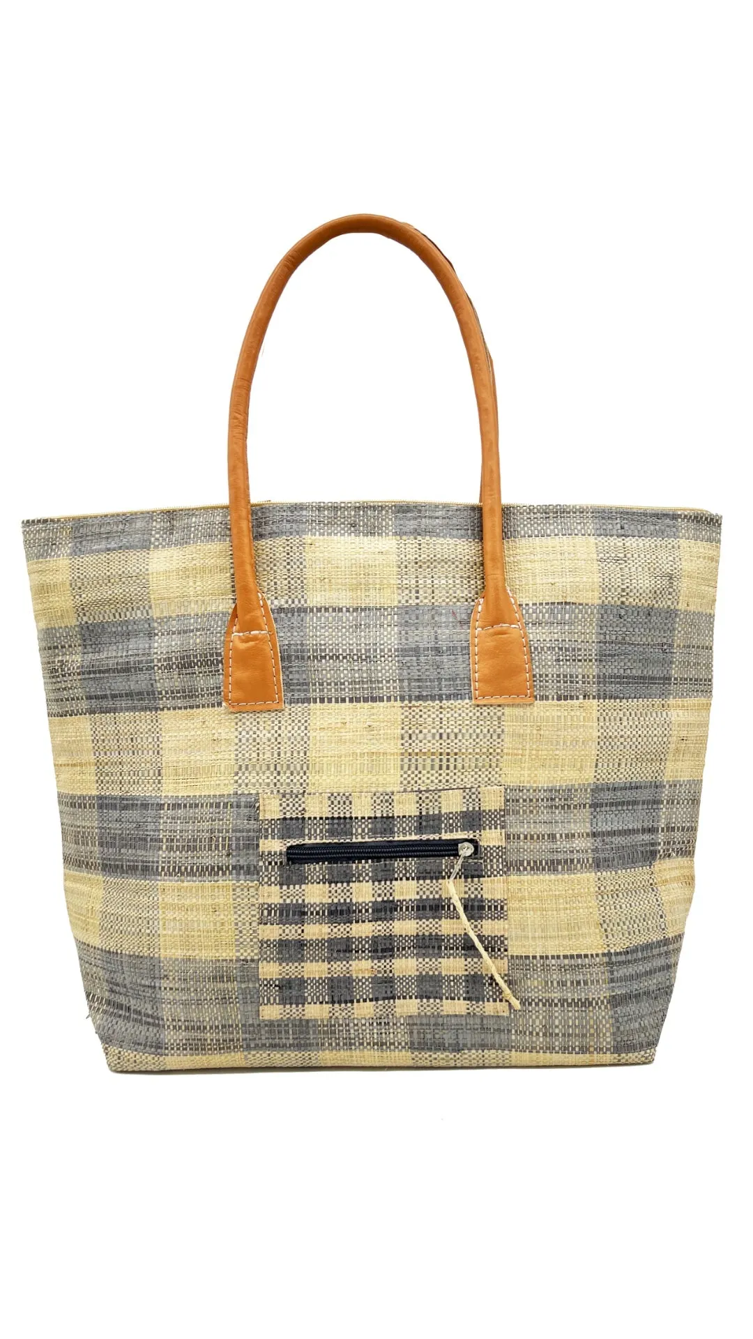 Nador Gingham Zippered Straw Bag