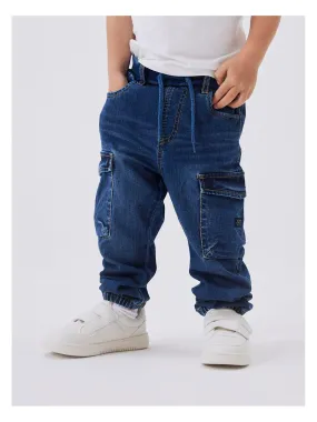 Name It Mini Boys Elasticated Waist Cargo Jeans - Dark Blue Denim