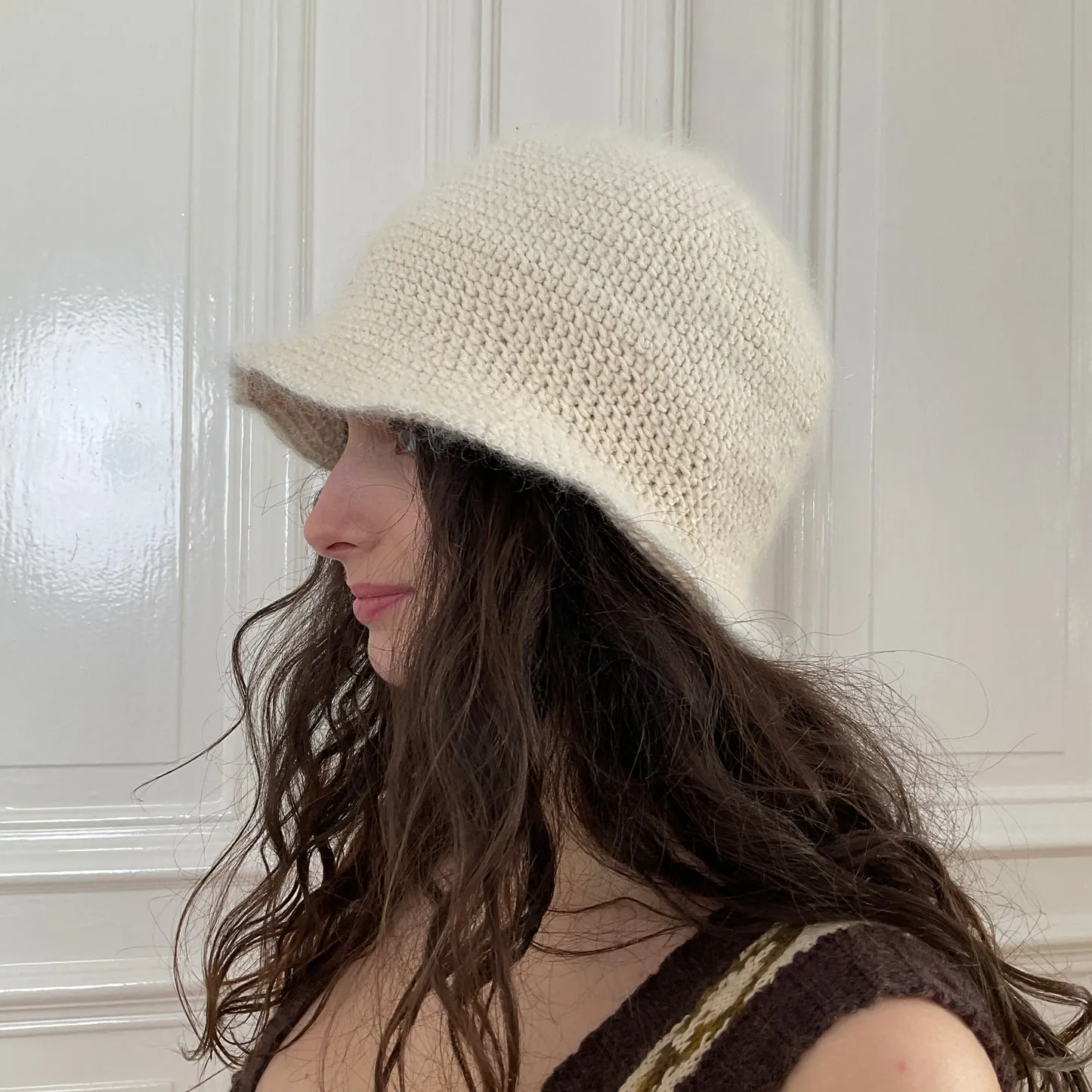       Natascha Domino ~ mohair blend crochet bucket hat    