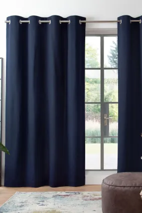 Navy Blue Cotton Blackout/Thermal Eyelet Curtains