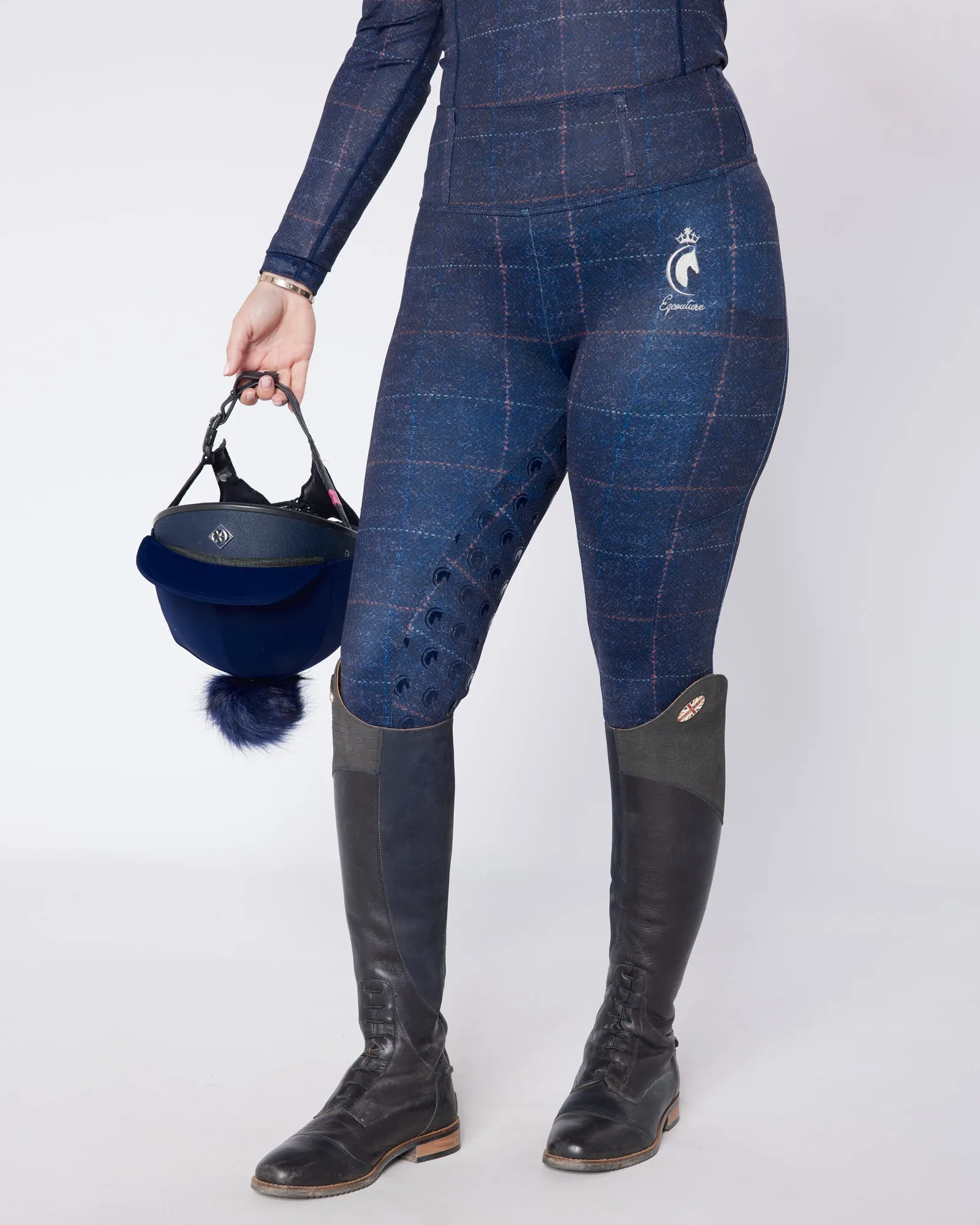 Navy Tweed Effect Riding Leggings - Full Grip