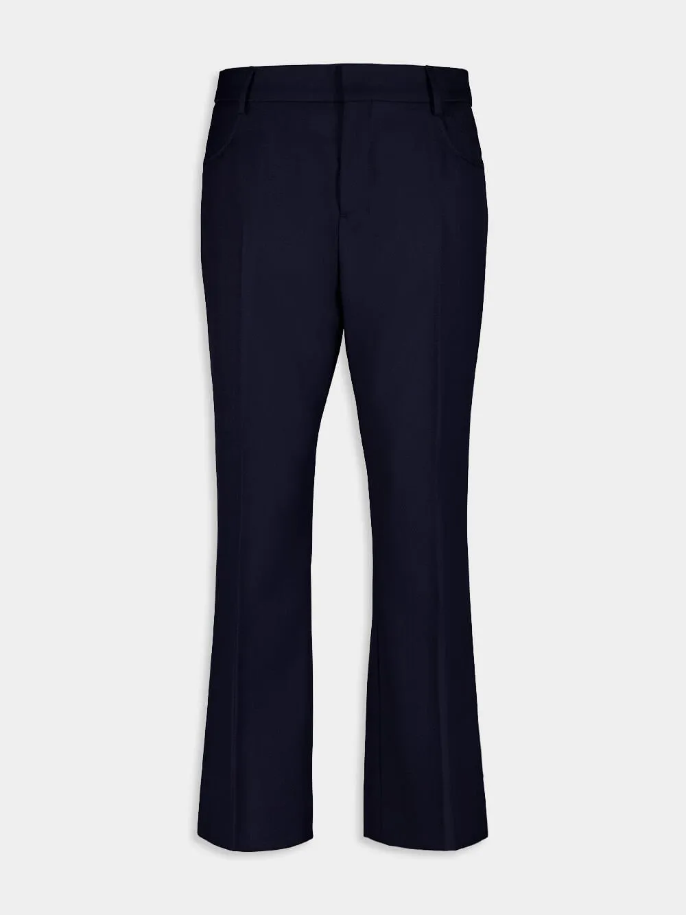 Navy Wool Blend Flared Trousers