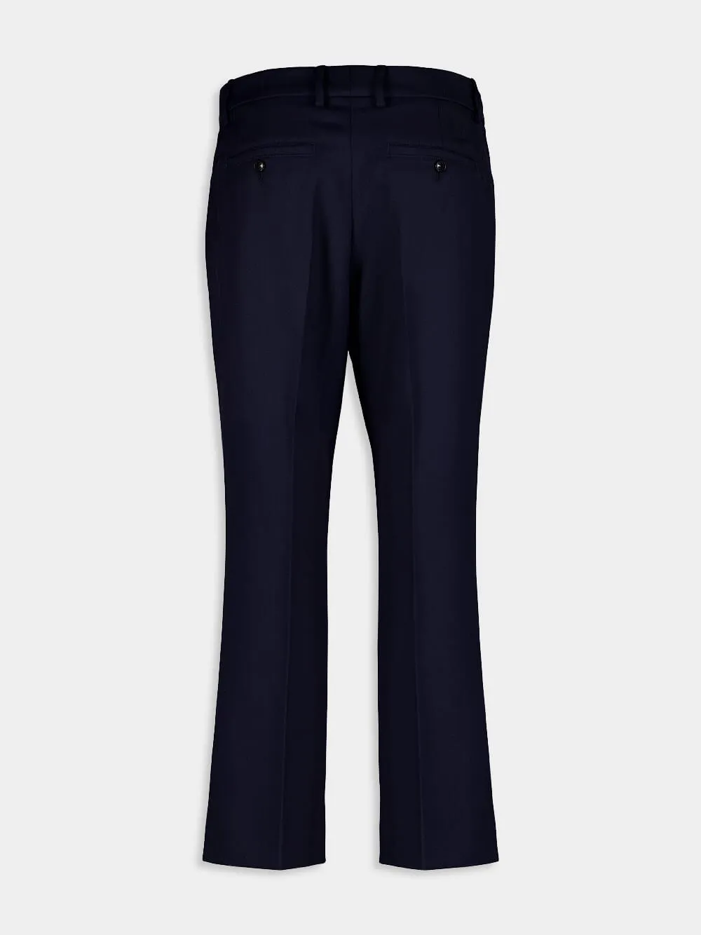 Navy Wool Blend Flared Trousers