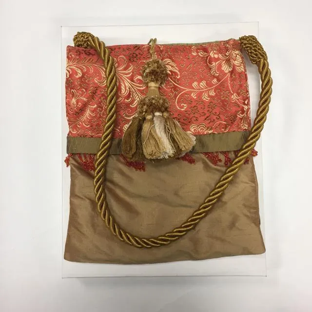 NB Tan-Coral Pattern Silk Shoulder Bag