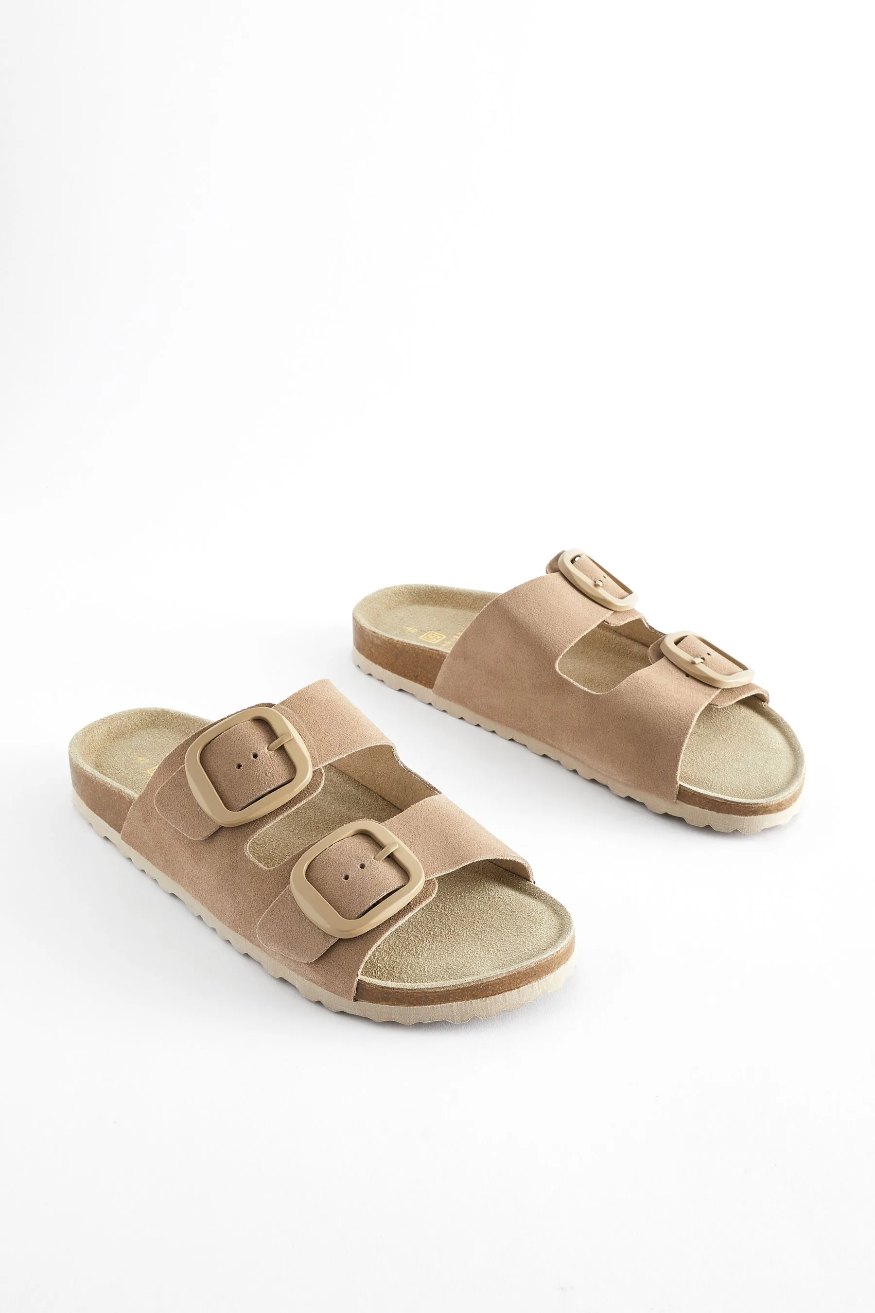 Neutral Forever Comfort® Leather Double Strap Footbed Sandals