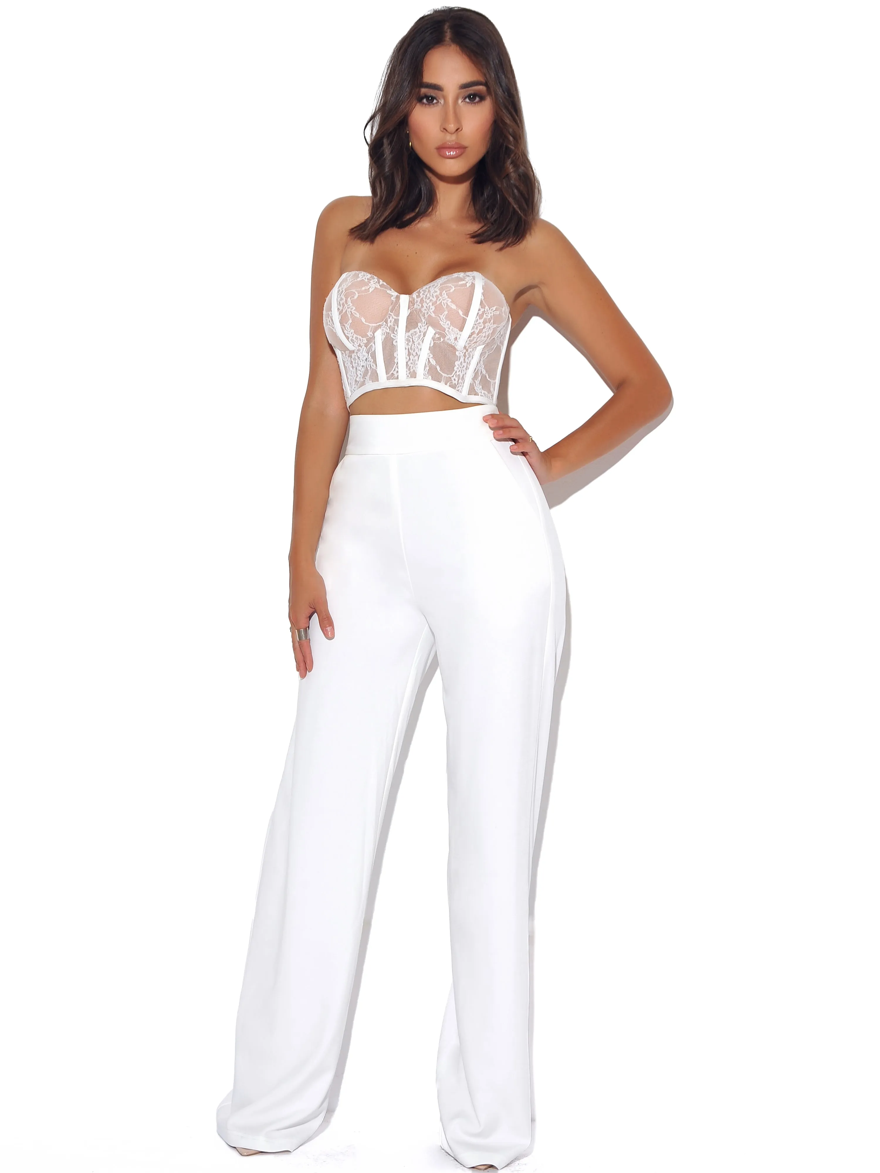 Never Enough White Stretch Crepe Wide Leg Trousers