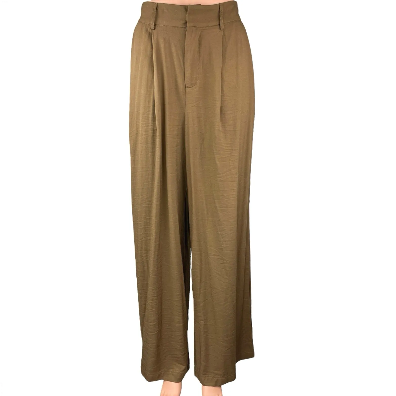 NEW Commense Women's Brown High Rise Pleated Ankle Wide Leg Trouser Pants Size S