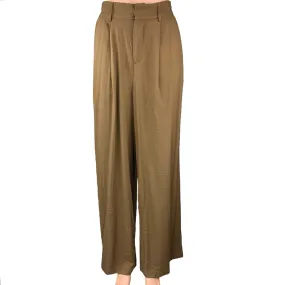 NEW Commense Women's Brown High Rise Pleated Ankle Wide Leg Trouser Pants Size S