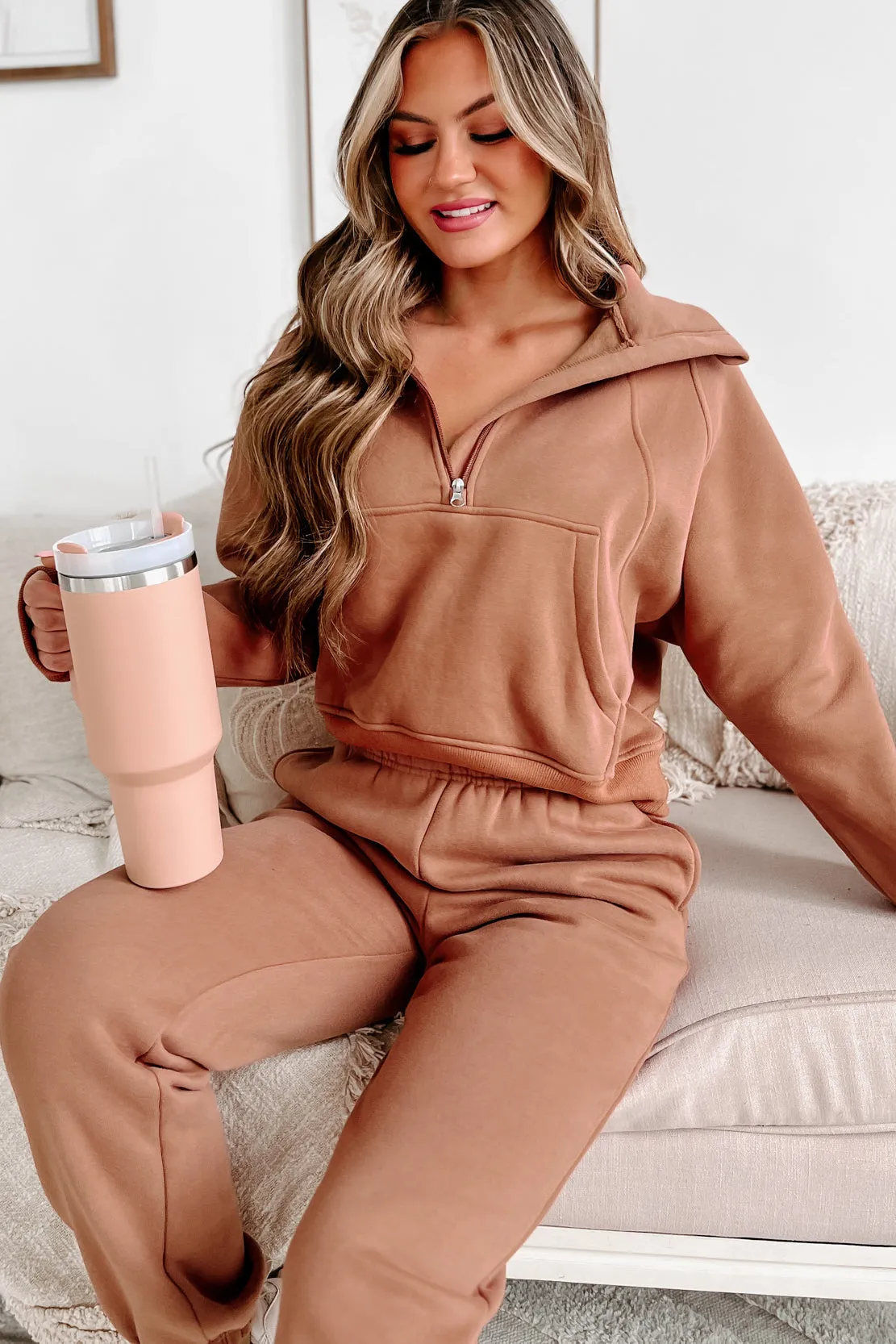 New Obsession Fleece-Lined Half-Zip Scuba Pullover (Chocolate Brown)