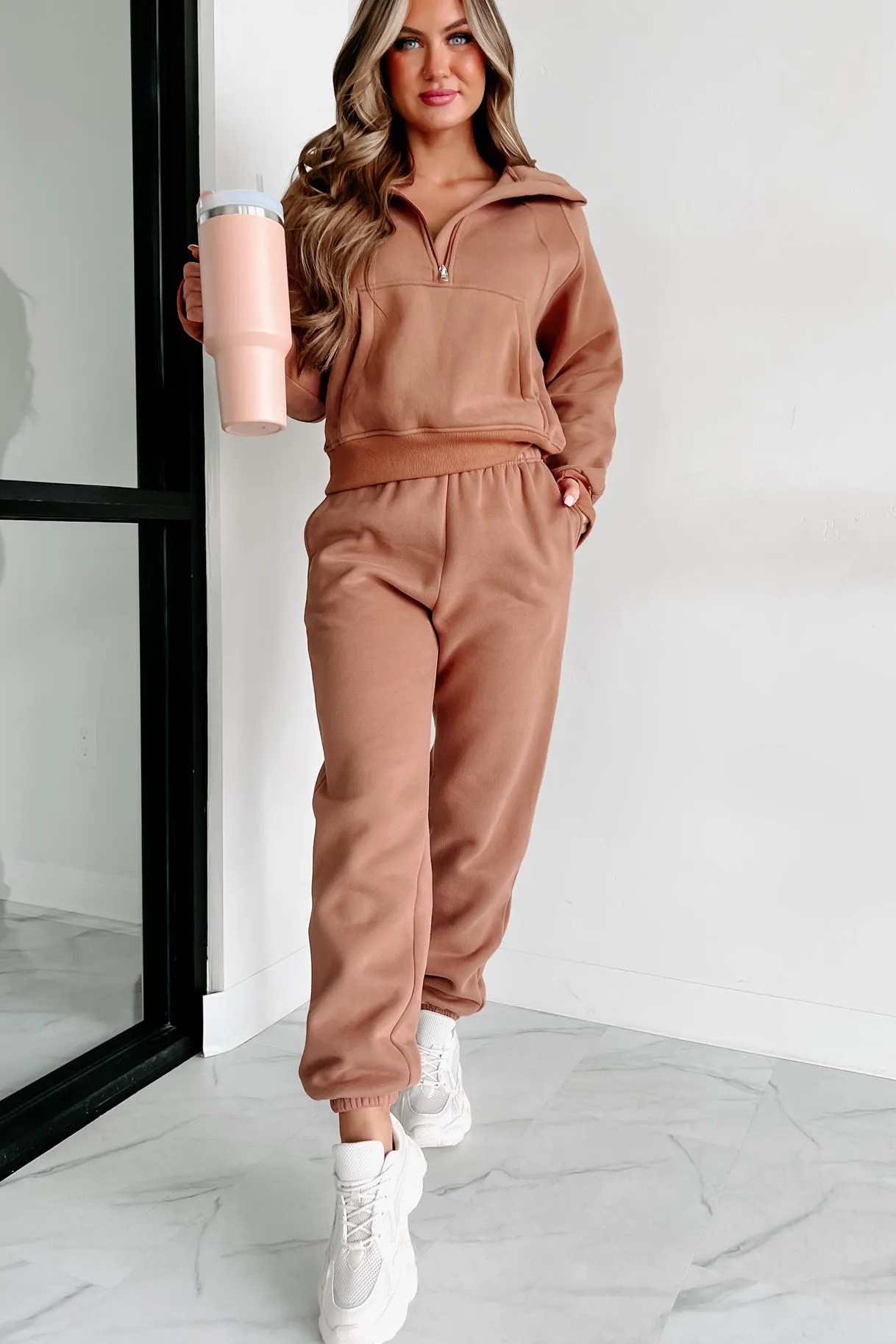 New Obsession Fleece-Lined Half-Zip Scuba Pullover (Chocolate Brown)