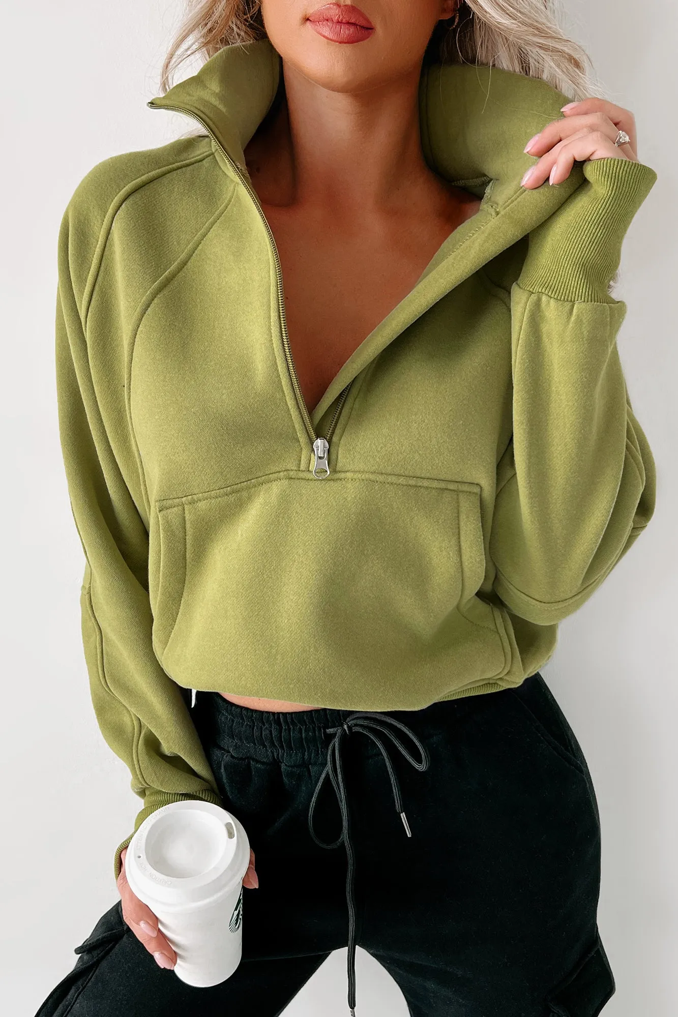 New Obsession Fleece-Lined Half-Zip Scuba Pullover (Moss)