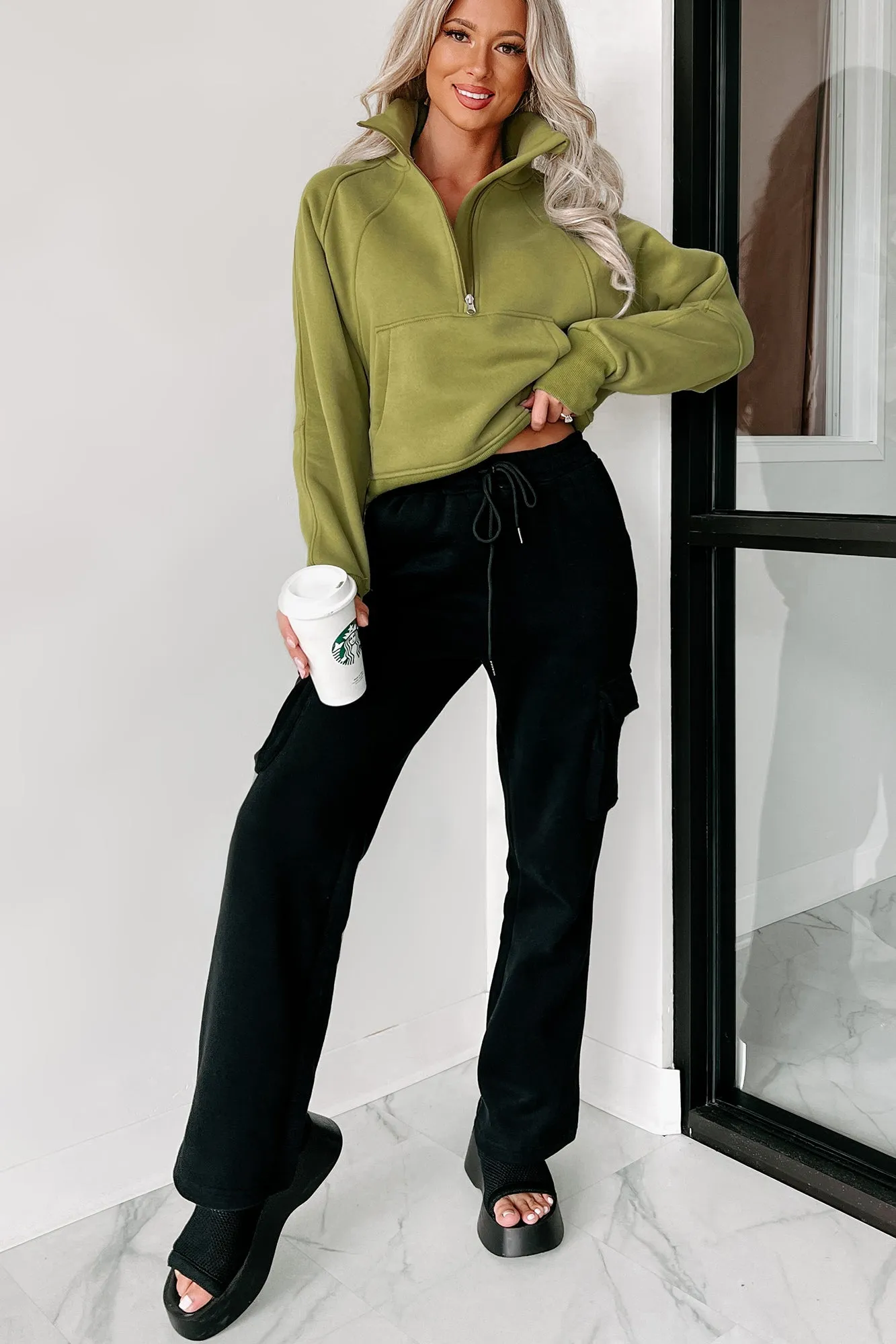 New Obsession Fleece-Lined Half-Zip Scuba Pullover (Moss)
