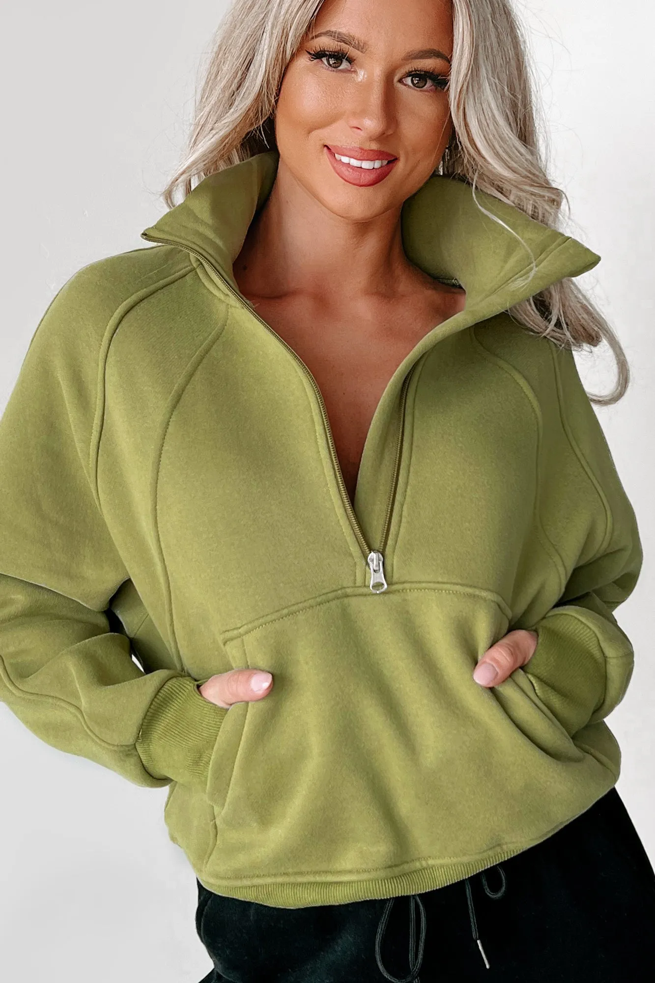 New Obsession Fleece-Lined Half-Zip Scuba Pullover (Moss)