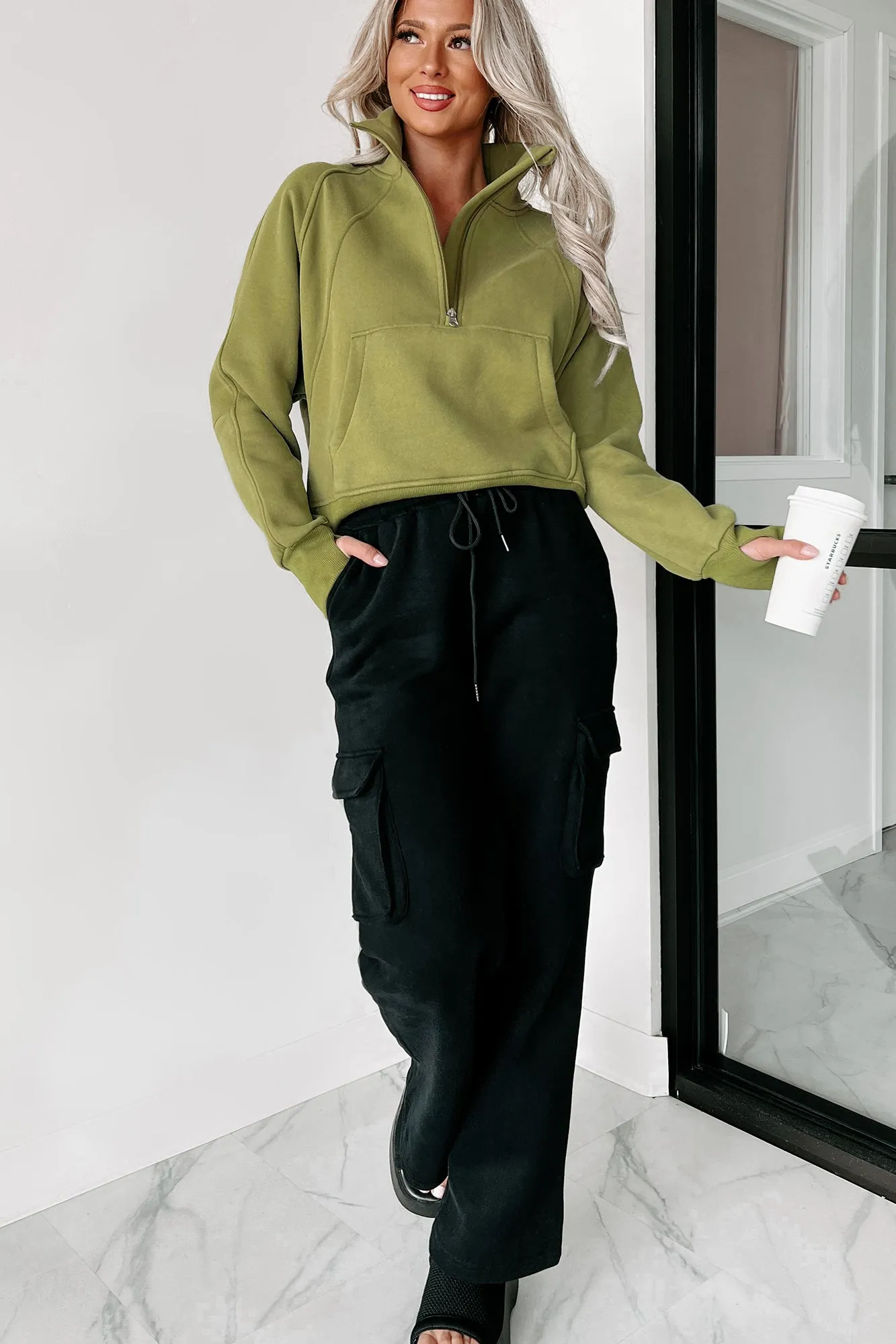 New Obsession Fleece-Lined Half-Zip Scuba Pullover (Moss)