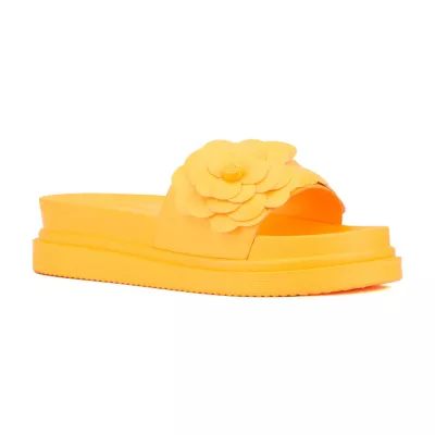 New York & Company Womens Camilia Flower Slide Flat Sandals
