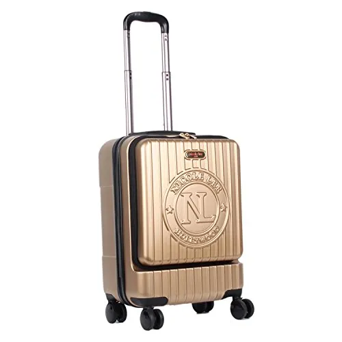 Nicole Lee Women'S Carry Hard Shell Travel Luggage, Laptop Compartment Rolling Wheels, Gold