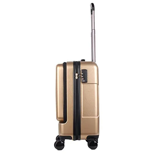 Nicole Lee Women'S Carry Hard Shell Travel Luggage, Laptop Compartment Rolling Wheels, Gold