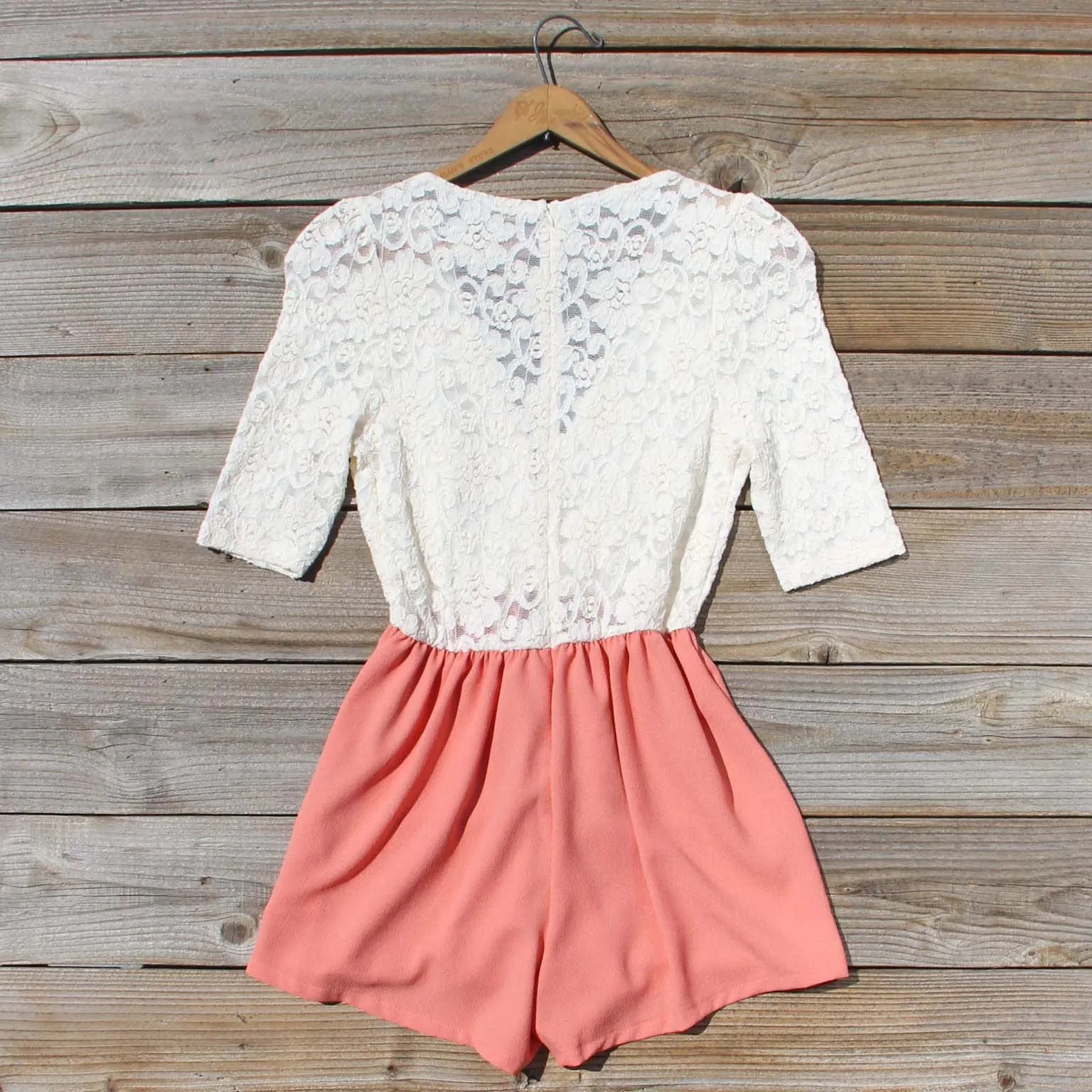 Night Tide Lace Romper in Peach
