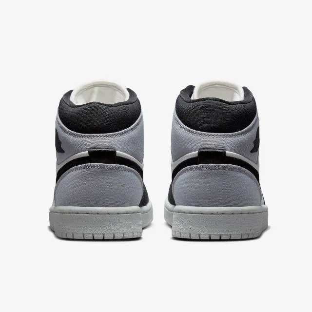 Nike women's air jordan 1 mid se (light steel grey canvas/ sail/ black/ light steel grey) sizes 6-10