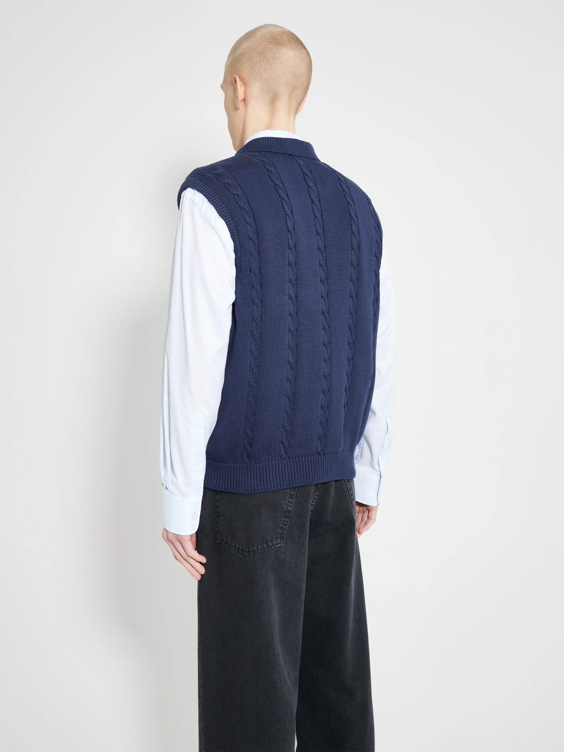 Noah Cotton Cable Sweater Vest Navy