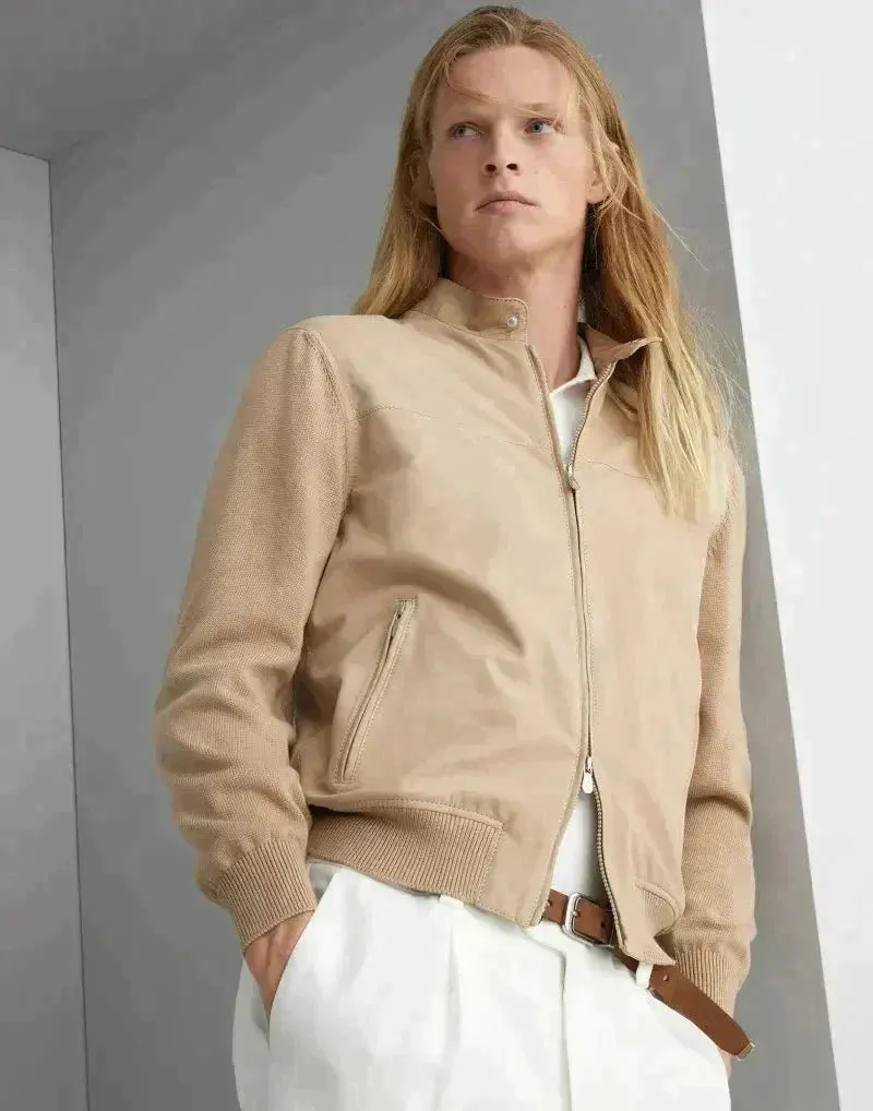 Nubuck and Cotton Knit Pilot Jacket