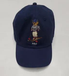 Nwt Polo Ralph Lauren Navy Ski Bear Adjustable Leather Strap Hat