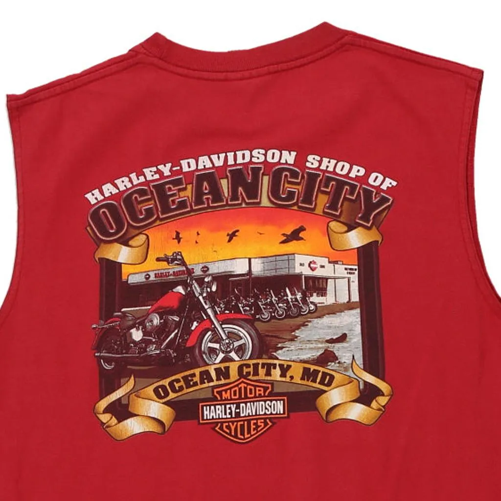 Ocean City, MD Harley Davidson Graphic Vest - Large Red Cotton