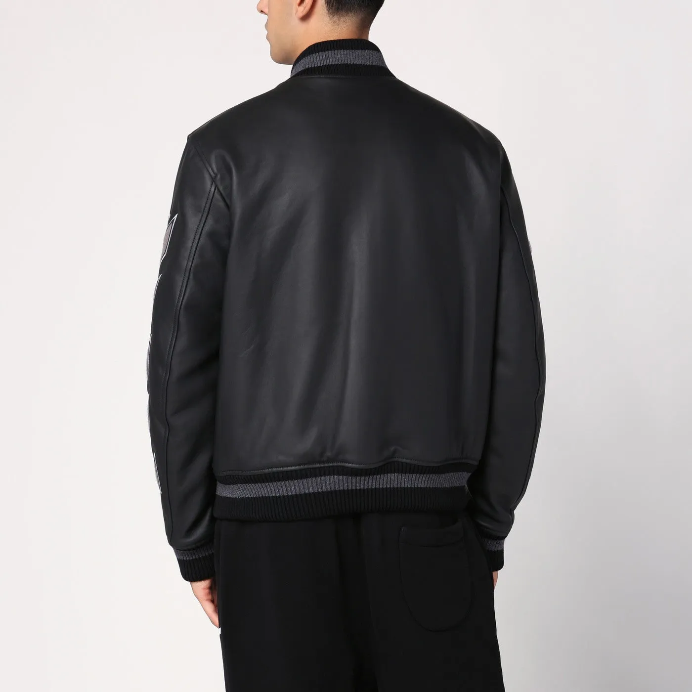 Off White    Off White™ Black Leather Varsity Jacket