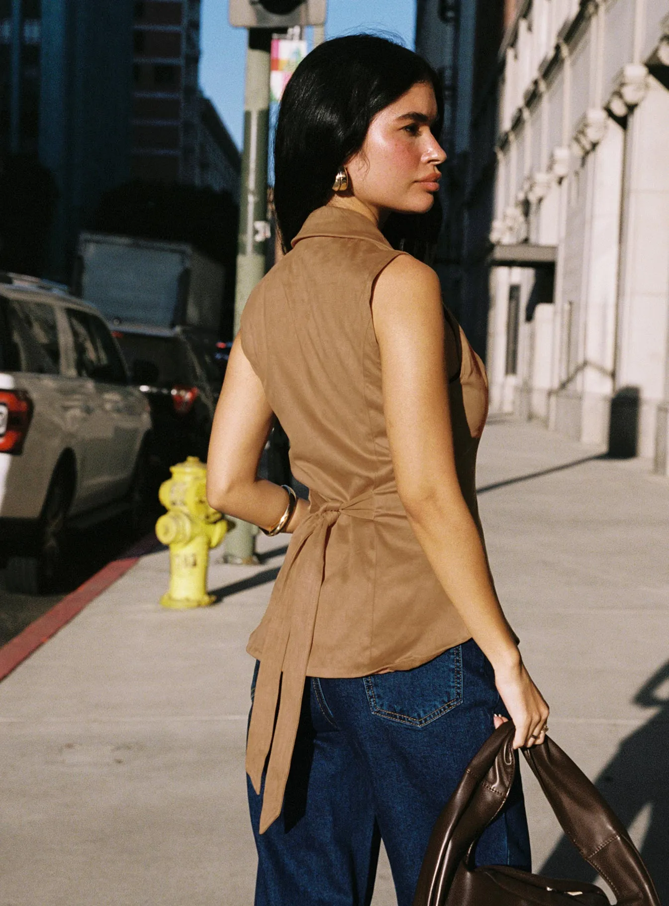 Oh So Retro Faux Suede Vest Beige