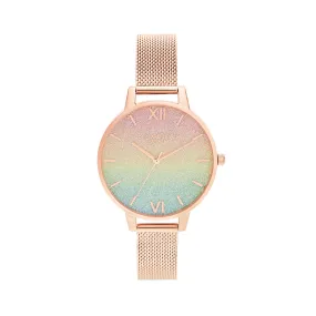 Olivia Burton Rainbow Glitter Dial and Rose Gold Vermeil Bracelet Watch OB16RB18