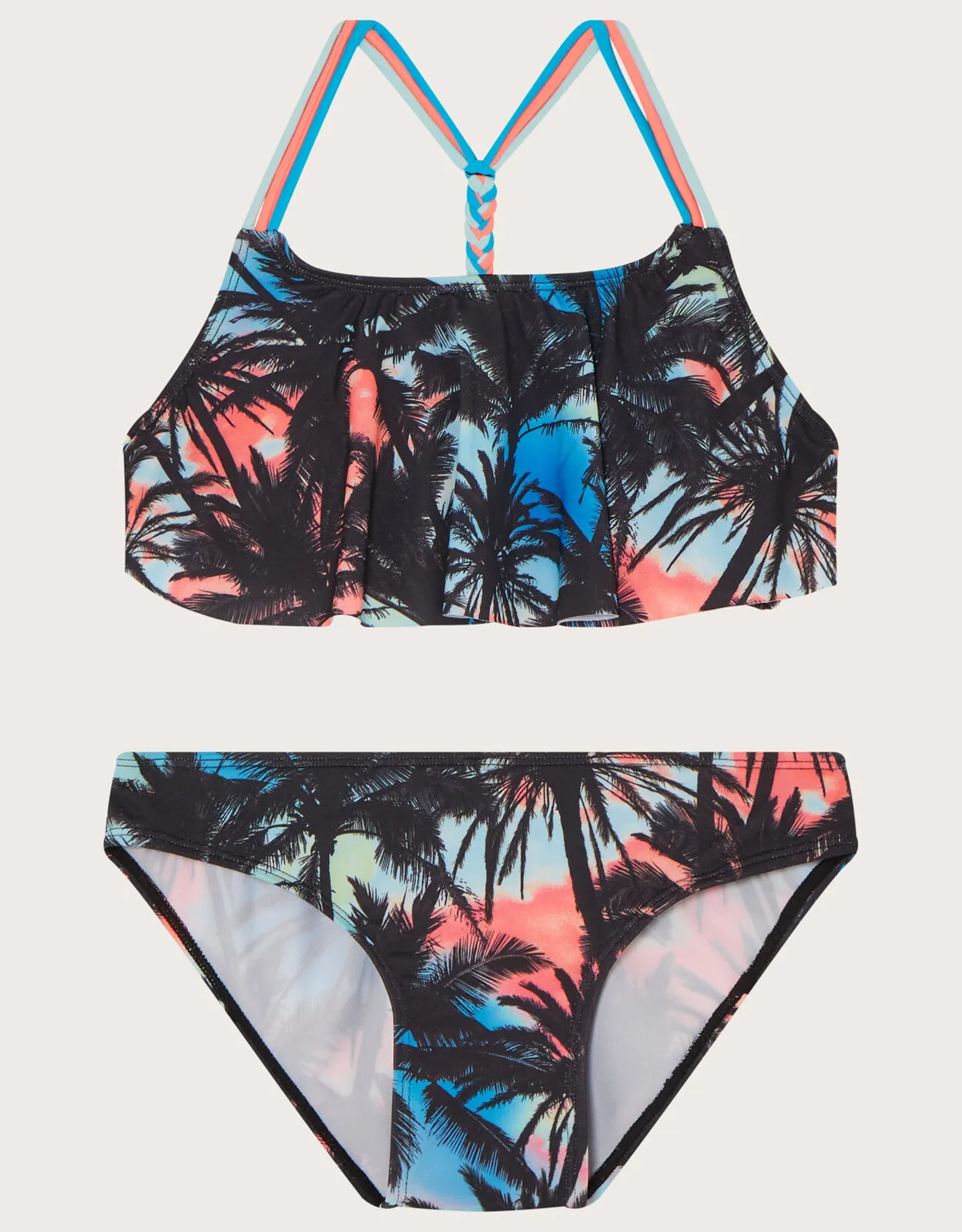 Ombre Palm Frill Bikini Set Multi