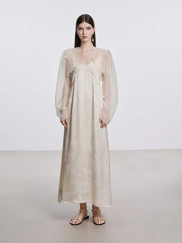 One-Piece＆Cardigan Embroidery Sheer Elegant Set-Up
