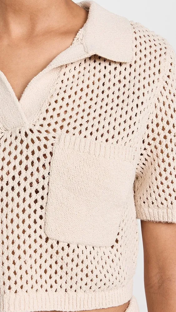Onia   Crochet Knit Cropped Polo 
