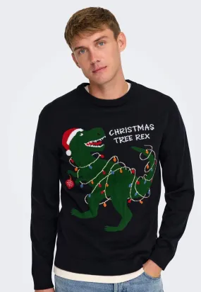 Only & Sons - Xmas Reg 5 Placement Dark Navy T-Rex - Pullover