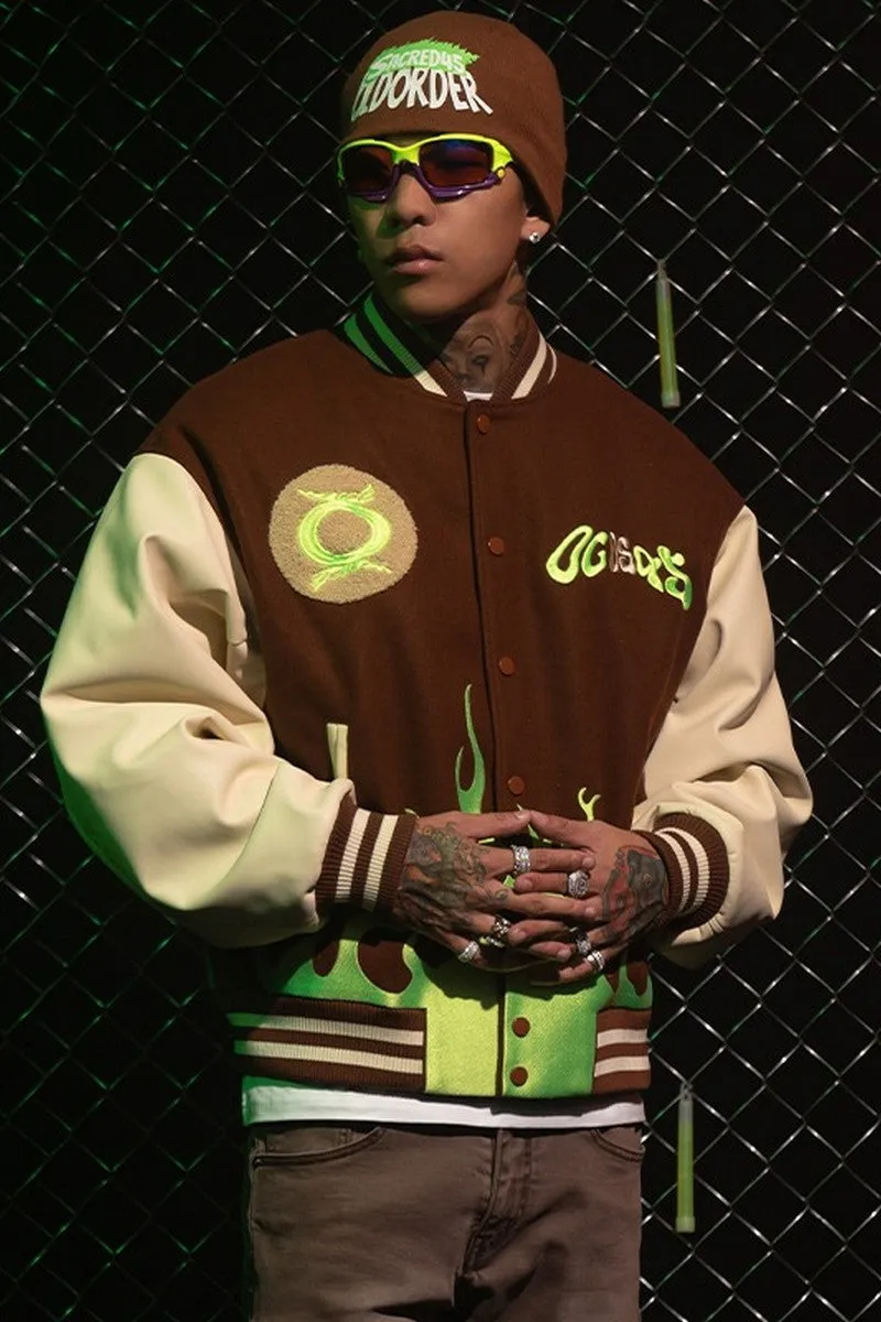 OO Flame Embroidered Varsity Jacket