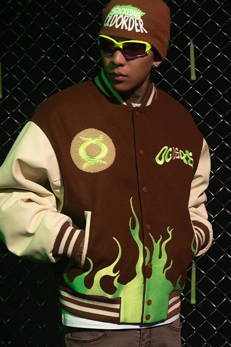 OO Flame Embroidered Varsity Jacket