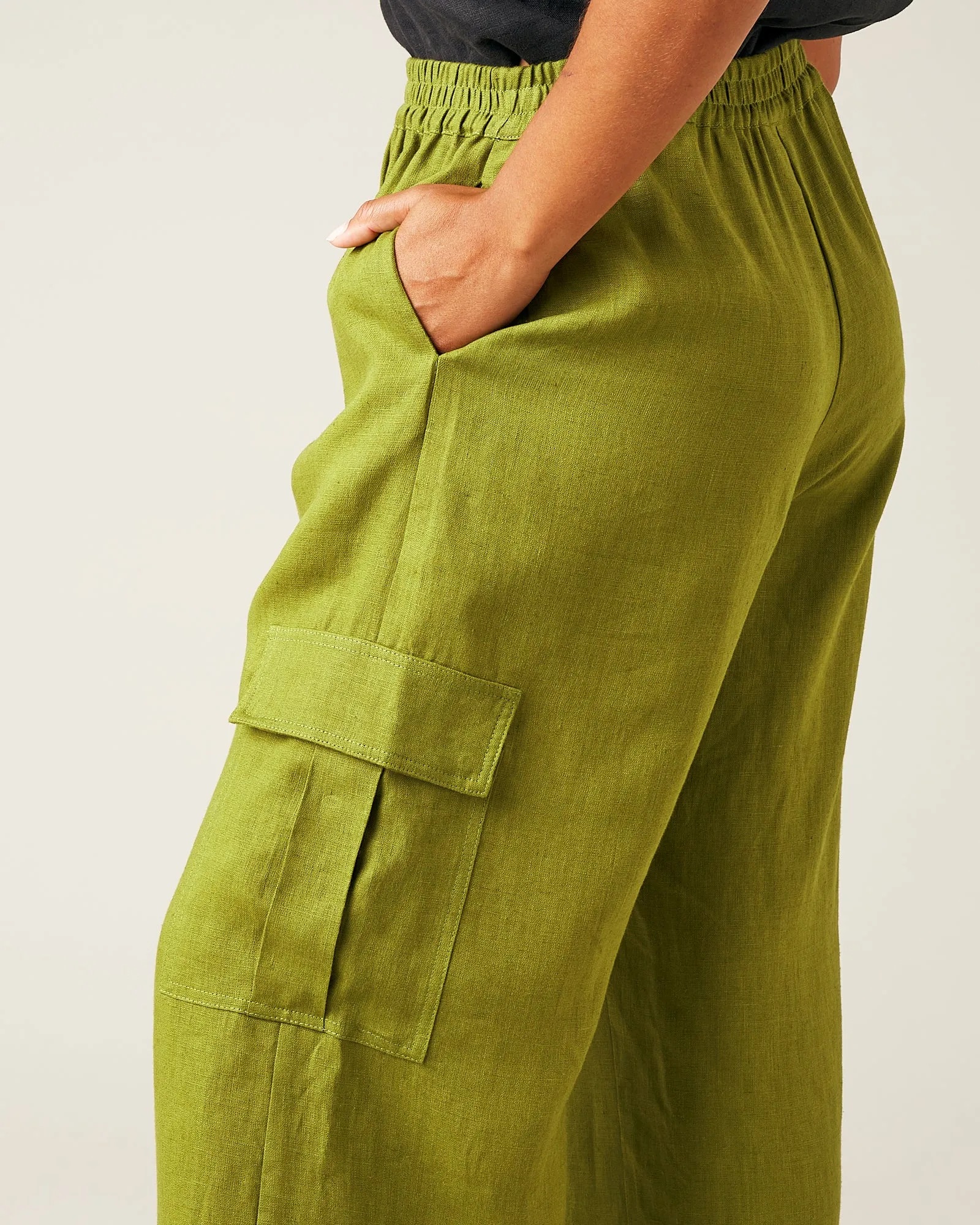 Orla Wide Leg Linen Trousers - Pea Pod
