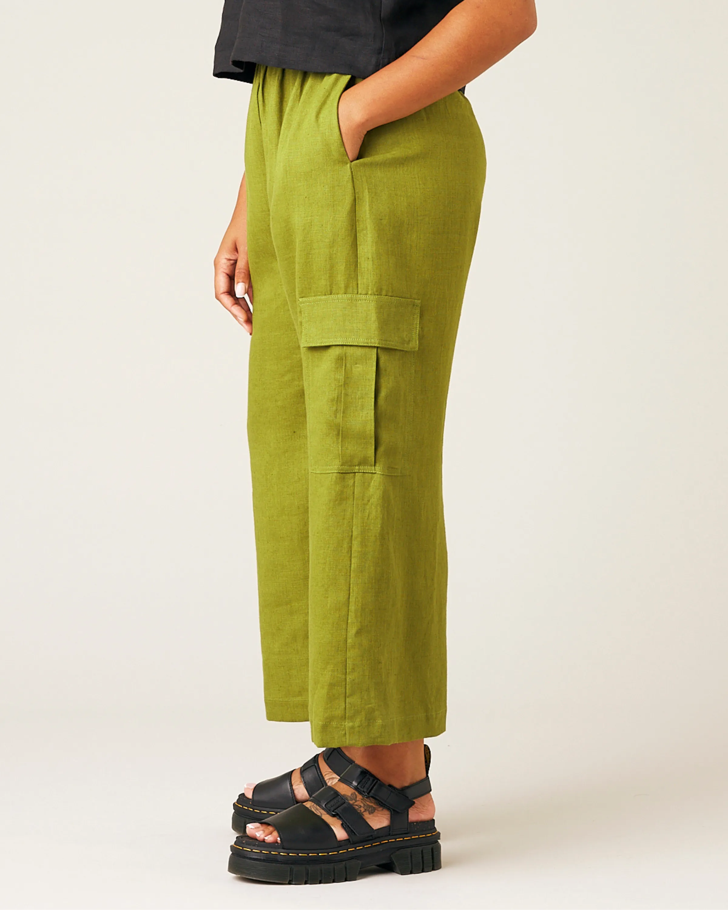 Orla Wide Leg Linen Trousers - Pea Pod