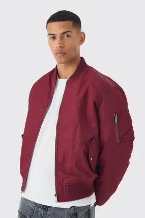 Oversized Boxy Padded Nylon Bomber Jacket In Burgundy