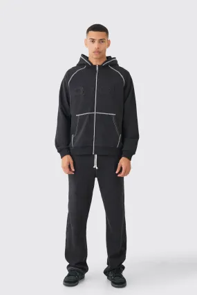 Oversized Heavyweight Applique Contrast Stitch Tracksuit