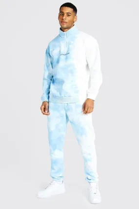 Oversized Man Tie Dye Half Zip Tracksuit | boohooMAN UK