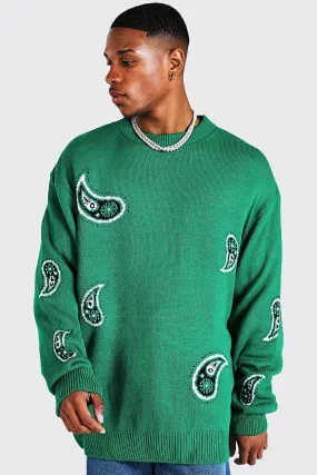 Oversized Paisley Knitted Jumper | boohooMAN UK