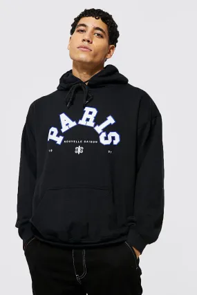 Oversized Paris Varsity Print Hoodie