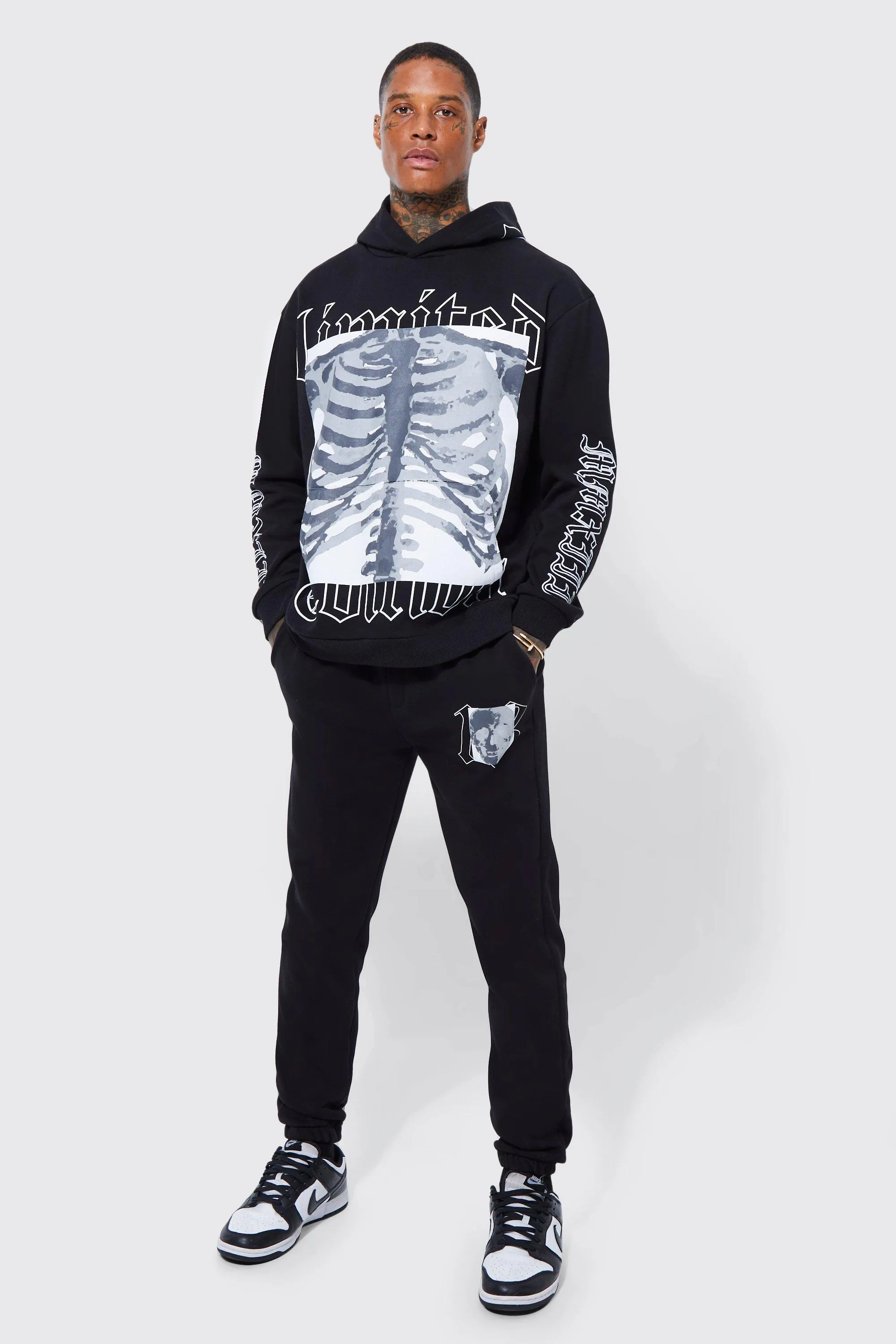 Oversized Skeleton Graphic Hooded Tracksuit