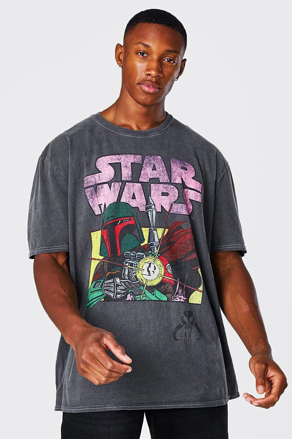 Oversized Star Wars Acid Wash T-shirt | boohooMAN UK