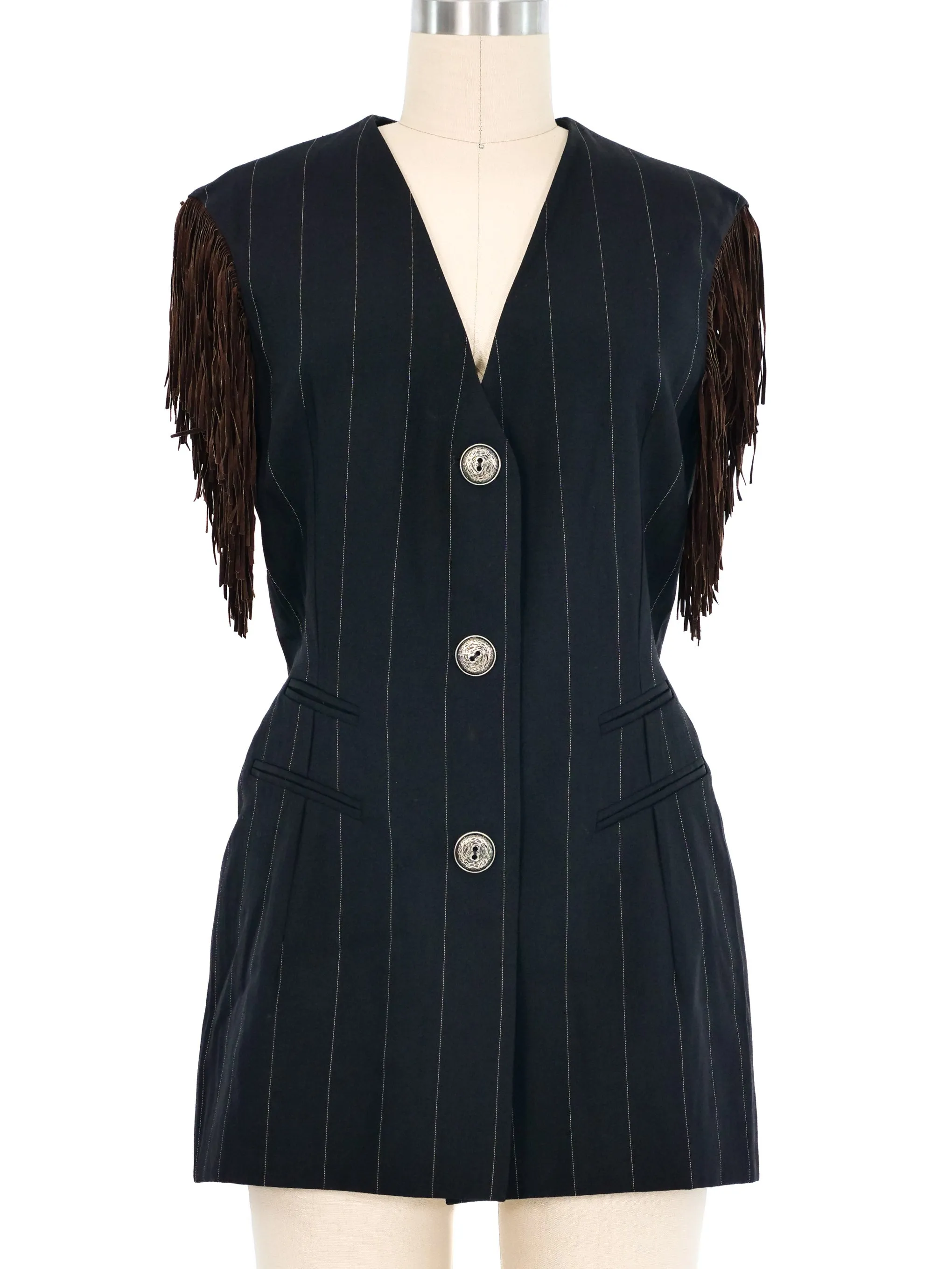 Ozbek Fringed Pinstripe Vest