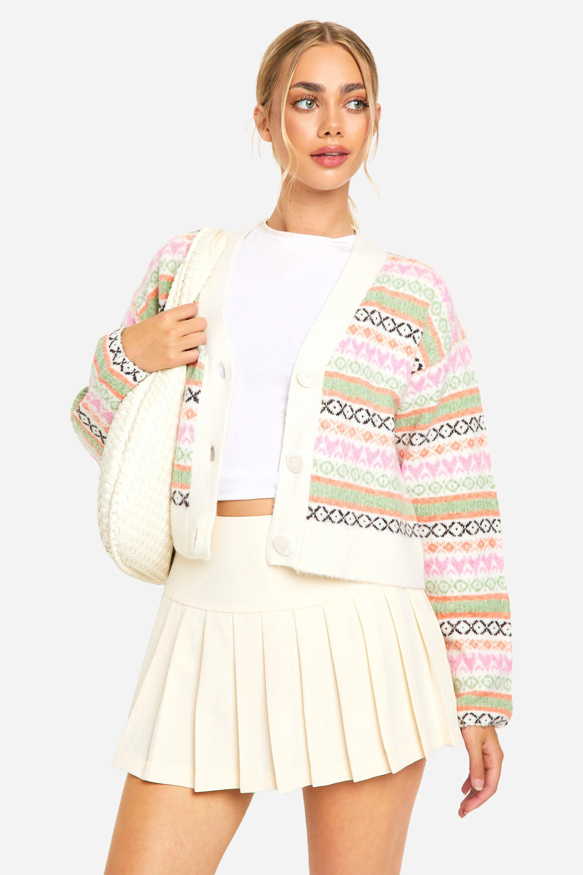 Pastel Fairisle Boxy Fit Knitted Cardigan