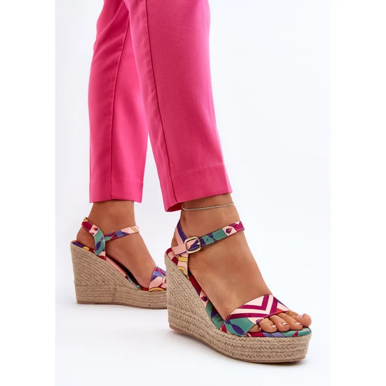 Patterned Wedge Sandals Made of Braided Multicolor Anihazra multicolored